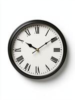Black Framed Analog Clock With Roman Numerals on White Background photo