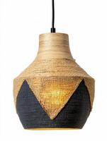 Woven Geometric Pendant Lamp with Beige and Black Shade photo