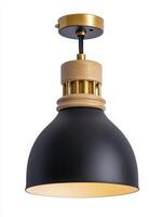 Modern Black and Gold Pendant Lamp with Cork Detail photo