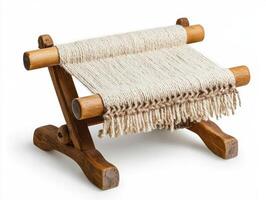 Beige Woven Textile on Wooden Frame photo