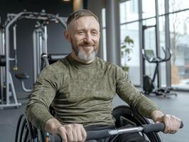 Smiling Man in Wheelchair at the Gym photo