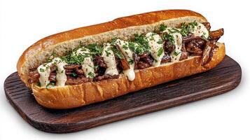 Beef Sandwich with Caramelized Onions and Creamy Sauce photo
