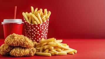 Crispy Fried Chicken and Golden French Fries with Soda photo