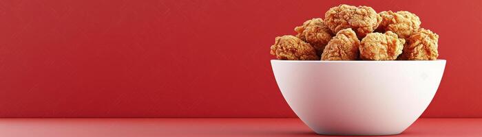 Crispy Golden Nuggets in White Bowl Against Red Background photo