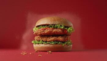 Double Breaded Chicken Burger with Lettuce and Ketchup photo