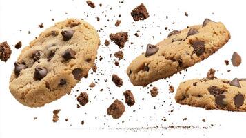 Chocolate Chip Cookies in Air with Crumbs photo
