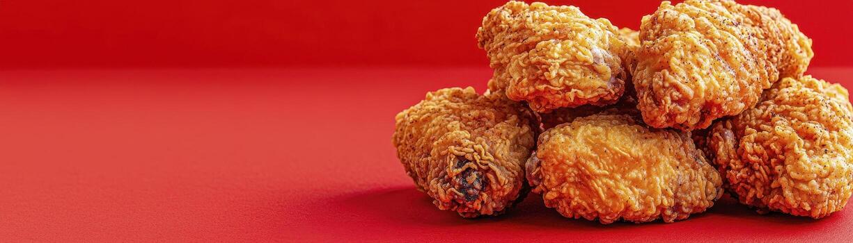 Crispy Golden Chicken Wings on Red Background photo