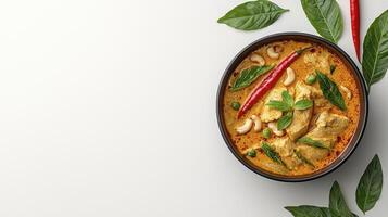 Red Curry with Cashews and Chilies in Black Bowl photo