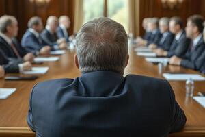 Business Meeting A Man at the Head of a Conference Table photo