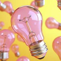 Floating Pink Lightbulbs on Yellow Background photo