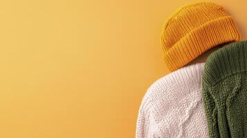 Yellow and Olive Green Knitwear on Mustard Yellow Background photo