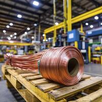 Copper Wire Coils in Industrial Factory Setting photo