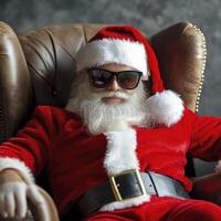 Cool Santa in Sunglasses Relaxing in Leather Armchair photo