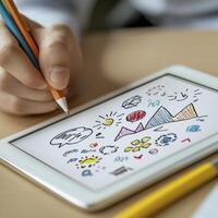Hand Drawing Colorful Designs on Digital Tablet photo