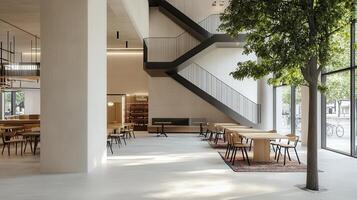 Modern Building Interior with Tree and Natural Light photo