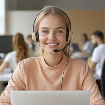 Smiling Customer Service Representative at Work photo