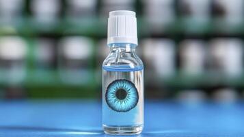 Blue Eye Drops Bottle on Blue Surface photo