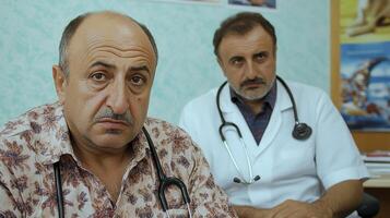 Concerned Man Consulting with Doctor in Medical Office photo