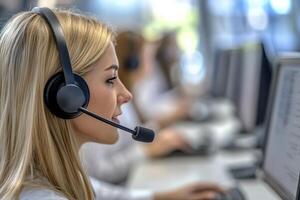 Customer Support Agent with Headset in Modern Office photo