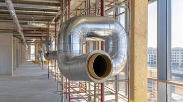 Insulated Silver Pipes in Modern Building Under Construction photo