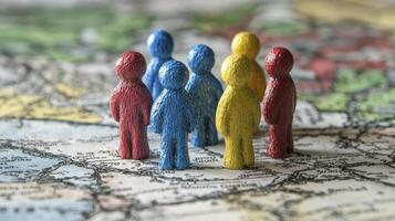 Colorful Figurines on a World Map photo