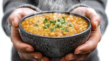 Warm Comfort Food Photography Discover the Essence of Delicious Homemade Lentil Soup, a Perfect Dish for Cold Days Experience the Cozy Vibes and Heartwarming Flavors of this Nutritious Meal, Captured photo