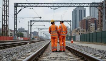 Railway Workers Safety Inspection A Detailed Look at Railway Maintenance and Infrastructure Safety Procedures, Showcasing the Importance of Teamwork in Ensuring Secure Railway Operations Exploring photo