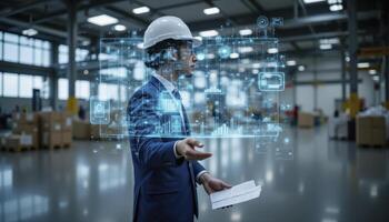 Innovative Factory Manager Utilizing Augmented Reality Interface for Streamlined Operations and Enhanced Productivity Explore Cutting-Edge Technology Integration in Manufacturing Discover How AR photo