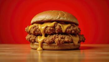 Indulge in the ultimate culinary delight with this mouthwatering double-decker chicken sandwich, a true symphony of flavors and textures Crispy, golden-brown chicken fillets are layered generously photo
