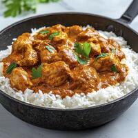 Indulge in the rich and authentic flavors of homemade Chicken Tikka Masala, a culinary masterpiece featuring tender pieces of chicken simmered in a creamy, tomato-based sauce infused with aromatic photo