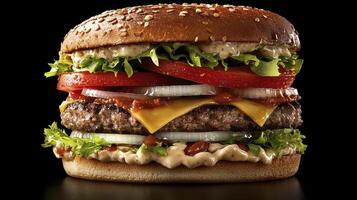 Indulge in the Ultimate Burger Experience A Delectable Double Cheeseburger with Fresh Ingredients This mouthwatering burger features two juicy patties, melted cheese, crisp lettuce, ripe tomatoes photo