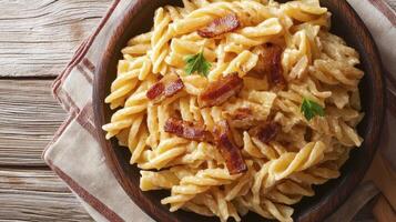 Indulge in creamy, cheesy bliss with this delightful bacon macaroni and cheese recipe This easy pasta dish is perfect for a comforting family dinner or a quick, satisfying meal Featuring perfectly photo