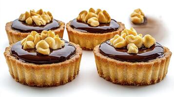 Indulge in Delicious Mini Chocolate Tarts A Close-Up View of Exquisite Pastries Discover the rich flavors and textures of these delectable treats, perfect for satisfying your sweet cravings Each tart photo