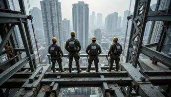 High-Rise Construction Team A Glimpse into Urban Development and the Dedication of Workers Building Our Cities, Exploring the World of Construction, Engineering, and Architecture, Showcasing the photo
