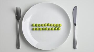 Healthy Eating with Green Peas A Minimalist Culinary Concept on a White Plate Discover the art of mindful consumption and balanced nutrition with this artistic food composition, ideal for wellness photo