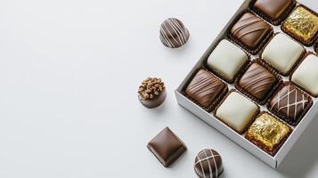 Indulge Your Senses with Decadent Chocolate Delights A Captivating Collection of Exquisite Chocolate Candies, Each a Miniature Work of Art, Presented in a Stylish Box Discover a Symphony of Flavors photo