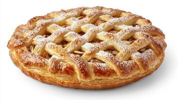 Golden Homemade Apple Pie with Lattice Crust and Powdered Sugar A Delicious Dessert for Thanksgiving or Any Occasion Enjoy a Slice of Warm, Freshly Baked Apple Pie, a Classic American Treat Capture photo