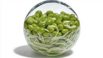 Fresh Edamame Beans and Bean Sprouts in Glass Bowl A Vibrant Still Life Photography Depicting Healthy Eating, Vegan Food, and Vegetarian Cuisine Captured in High Resolution, this Image Showcases the photo