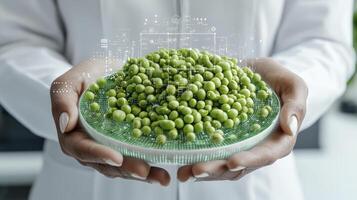Exploring Sustainable Agriculture A Close-Up Look at Innovative Food Science and Green Pea Cultivation in a Modern Laboratory Setting, Highlighting the Vital Role of Scientific Research and photo