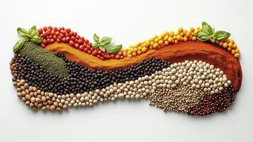 Explore the vibrant tapestry of culinary delight with this captivating image showcasing an array of colorful spices and seasonings, meticulously arranged to tantalize the senses and inspire photo