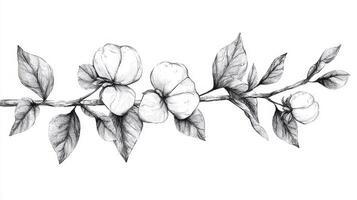 Elegant Botanical Illustration Delicate Blossoms and Graceful Branch, A Captivating Depiction of Nature's Beauty, Perfect for Artistic Projects and Designs This Exquisite Artwork Showcases the photo