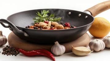 Delicious food photography capturing a stir-fry masterpiece in a wok, showcasing vibrant colors and fresh ingredients This culinary image highlights healthy eating, Asian cuisine, and the art of photo