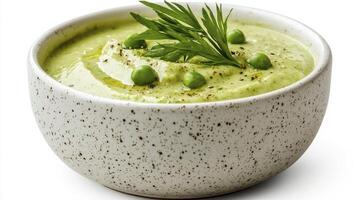 Delicious and Vibrant Green Pea Soup A Healthy and Nutritious Meal, Perfect for Warm or Cold Days Experience the Creamy Texture and Fresh Flavor of This Classic Soup Recipe A Wholesome Dish Made With photo