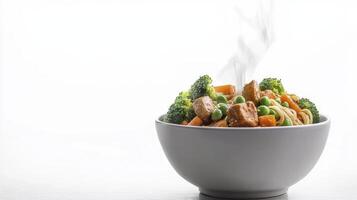 Delicious and Nutritious Stir-Fry Recipe A Vibrant Bowl of Fresh Vegetables and Tender Chicken, Steaming Hot and Ready to Enjoy Perfect for a Quick and Healthy Meal, This Dish is Bursting with Flavor photo