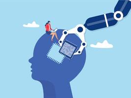 Business industry robot factory concept Robotic system control put AI processing chip into human brain with AI, Artificial Intelligence, vector