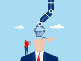 Business industry robot factory concept Robotic system control put AI processing chip into human brain with AI, Artificial Intelligence,robot and automation innovation vector