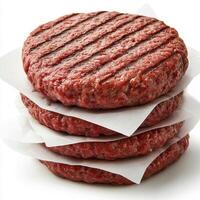 Delicious Beef Patties A Stack of Three Freshly Grilled Ground Beef Patties, Perfect for Burgers and Sandwiches Ideal for a Quick and Easy Meal, These Juicy and Flavorful Patties Are a Great Source photo