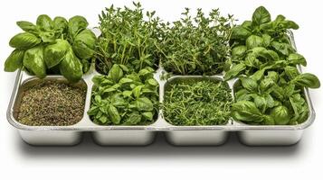 A Vibrant Collection of Fresh Herbs Basil, Thyme, and More Enhance Your Culinary Creations with Aromatic Flavors and Natural Goodness Explore a Variety of Herb Types, Perfect for Cooking, Garnishing photo