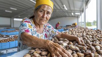 Authentic Argan Oil Production Capturing the Essence of Moroccan Tradition through the Eyes of a Female Farmer Witnessing the meticulous harvesting and processing of Argan nuts, a vital ingredient photo