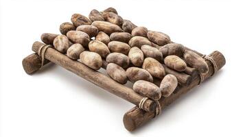 Captivating Image of Cacao Beans Drying on a Rustic Wooden Rack Explore the Rich Texture and Warm Tones of Raw Cacao in this Stunning Still Life Photograph Witness the Traditional Process of Cacao photo